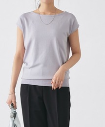 選べる2ネックシルクタッチフレンチスリーブニット Vネック クルーネック ウォッシャブル