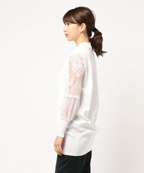 KOBE LETTUCE（コウベレタス）の「袖レース切り替えハイネックニットチュニック＊レディース/トップス[C3516]神戸レタス（チュニック・レディース・ブラック/グレー/オフホワイト・FREE）」の4枚目の写真