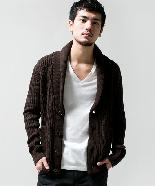 NANO universe（ナノユニバース）の「AKM×nano・universe/ Shawl-CollarCardigan（カーディガン/ボレロ・メンズ・ブラック/ダークグレー/ライトグレー/ダークブラウン/ベージュ/ダークグリーン/ブルー/ネイビー・SMALL/MEDIUM/LARGE/X-LARGE）」の5枚目の写真