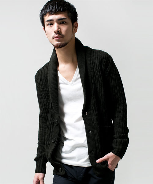 NANO universe（ナノユニバース）の「AKM×nano・universe/ Shawl-CollarCardigan（カーディガン/ボレロ・メンズ・ブラック/ダークグレー/ライトグレー/ダークブラウン/ベージュ/ダークグリーン/ブルー/ネイビー・SMALL/MEDIUM/LARGE/X-LARGE）」の6枚目の写真