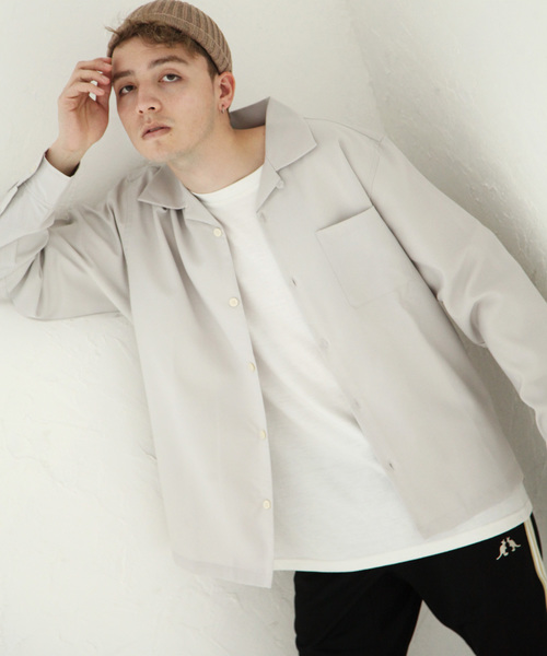 NILWAY（ニルウェイ）の「【Nilway】 ポリトロ長袖オープンカラーシャツ（シャツ/ブラウス・メンズ・ネイビー/ブラック系その他/グレー/レッド系その他/カーキ/ベージュ/ピンク/ブラック/ベージュ系その他/サックスブルー・LARGE/X-LARGE/MEDIUM）」の5枚目の写真