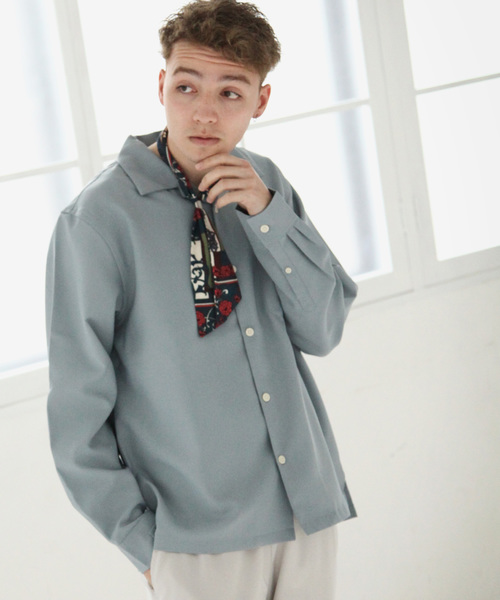 NILWAY（ニルウェイ）の「【Nilway】 ポリトロ長袖オープンカラーシャツ（シャツ/ブラウス・メンズ・ネイビー/ブラック系その他/グレー/レッド系その他/カーキ/ベージュ/ピンク/ブラック/ベージュ系その他/サックスブルー・LARGE/X-LARGE/MEDIUM）」の8枚目の写真