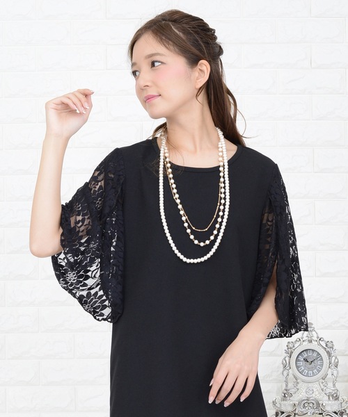 Lace Ladies(レースレディース)の「花柄レーススリーブコクーンワンピース・ドレス(ドレス・レディース・ブラック/ネイビー/グレー・S/M/L/XL/XXL)」の9枚目の写真