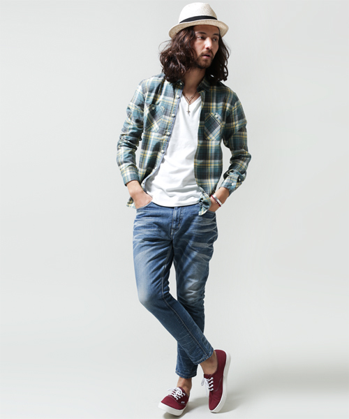 NANO universe（ナノユニバース）の「ヴィンテージライクチェックシャツ（シャツ/ブラウス・メンズ・サックスブルー/グリーン/ダークグリーン/ターコイズブルー/イエロー/レッド/チャコール・MEDIUM/SMALL/X-LARGE/LARGE）」の8枚目の写真