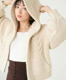 LOWRYS FARM | １．５Ｇケーブルフードカーディガン　847128(カーディガン/ボレロ)