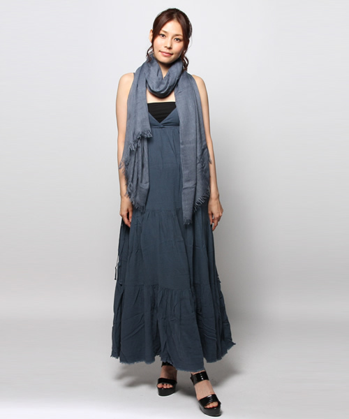 goa(ゴア)の「麻レーヨンストール付マキシワンピース(ワンピース・レディース・オフホワイト/キナリ/ベージュ/ブルー・FREE)」の4枚目の写真