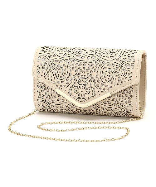 MONO　COMME CA（モノコムサ）の「カッティングレース パーティバッグ（クラッチバッグ・レディース・ブラック/ベージュ・FREE）」の2枚目の写真