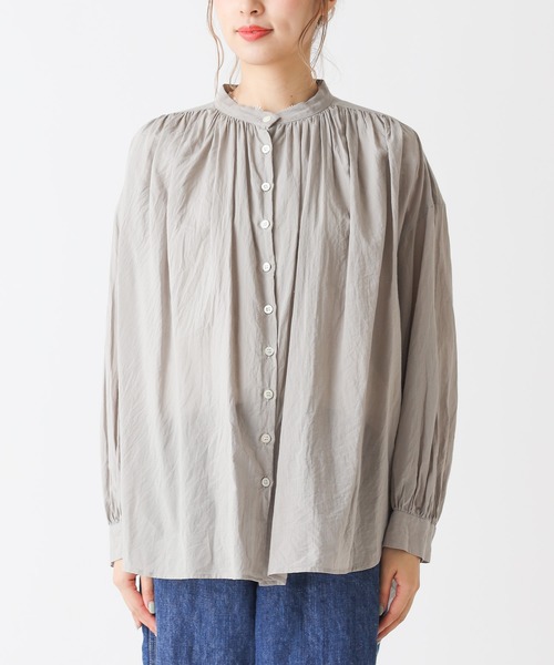 PUAL CE CIN（ピュアルセシン）の「バンドカラーブラウス（シャツ/ブラウス・レディース・シルバー/オフホワイト・FREE）」の8枚目の写真