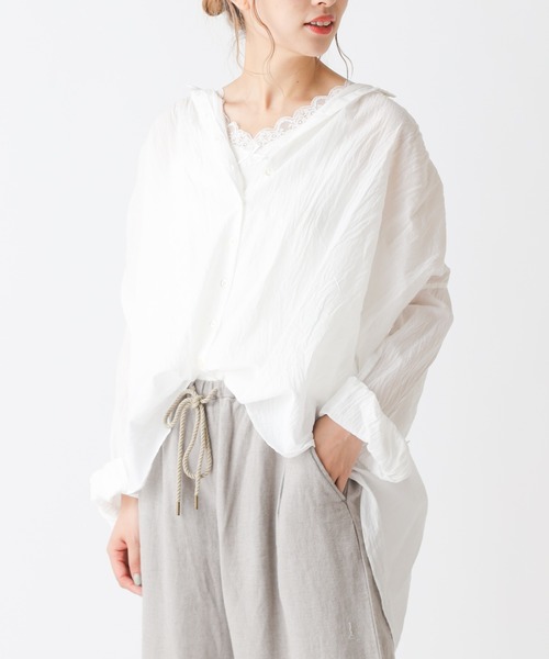 PUAL CE CIN（ピュアルセシン）の「バンドカラーブラウス（シャツ/ブラウス・レディース・シルバー/オフホワイト・FREE）」の18枚目の写真