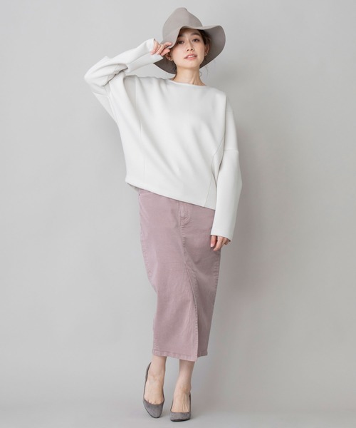 Munich(ミューニック)の「ダブルニットツイルラウンドネックプルオーバー(セットアップ可)(Tシャツ/カットソー・レディース・ブラック/ブラウン/ブラック×ホワイト/グレイッシュベージュ・FREE)」の5枚目の写真