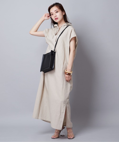 Ciaopanic チャオパニック の リネン混フードマキシリラックスワンピース ワンピース Wear