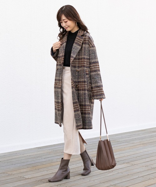 prose verse（プロズヴェール）の「リンクツイードチェック柄コート（その他アウター・レディース・ネイビー/ブラウン・MEDIUM/LARGE）」の3枚目の写真