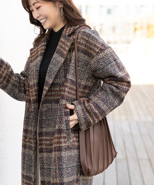 prose verse（プロズヴェール）の「リンクツイードチェック柄コート（その他アウター・レディース・ネイビー/ブラウン・MEDIUM/LARGE）」の7枚目の写真