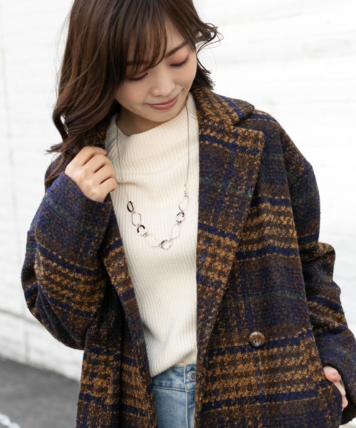 prose verse（プロズヴェール）の「リンクツイードチェック柄コート（その他アウター・レディース・ネイビー/ブラウン・MEDIUM/LARGE）」の10枚目の写真