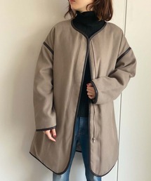 フェイクウールパイピングノーカラーコート