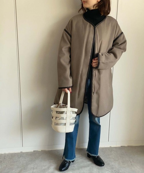 GeeRA(ジーラ)の「フェイクウールパイピングノーカラーコート(その他アウター・レディース・サンドグレー/モカ・MEDIUM)」の13枚目の写真