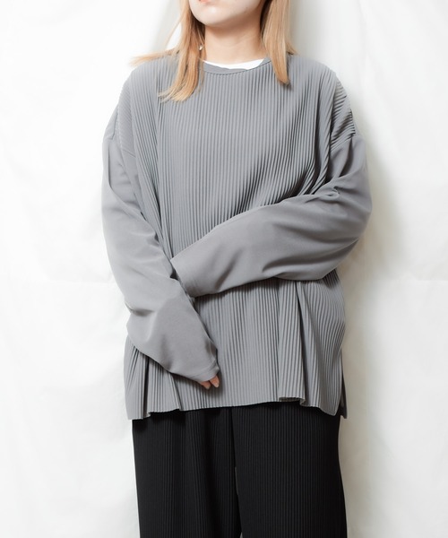 Bling Leads(ブリングリーズ)の「【Bling leads】オーバーサイズ プリーツカットソー(Tシャツ/カットソー・メンズ・ブラック/グレイッシュベージュ/グレイッシュブルー/グレー・LARGE/MEDIUM)」の7枚目の写真