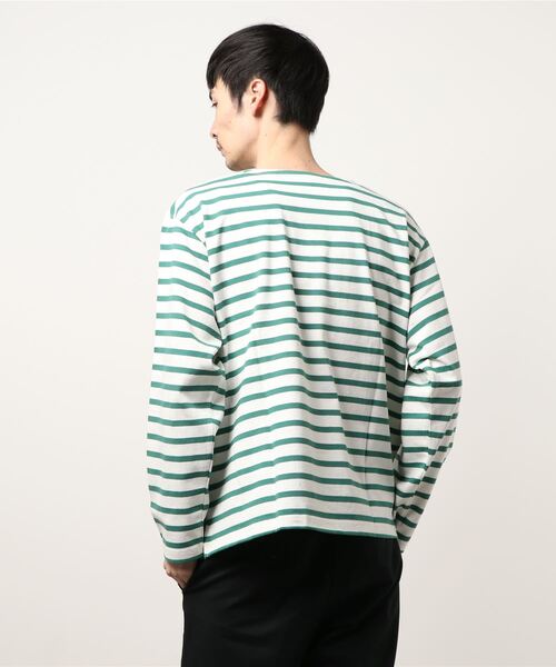 CIAOPANIC（チャオパニック）の「【ユニセックスで着用可能!!】バスクボーダーロングスリーブTシャツ（Tシャツ/カットソー・メンズ・グリーン/ネイビー/パープル・FREE）」の4枚目の写真