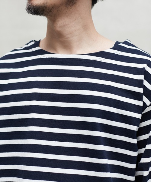CIAOPANIC（チャオパニック）の「【ユニセックスで着用可能!!】バスクボーダーロングスリーブTシャツ（Tシャツ/カットソー・メンズ・グリーン/ネイビー/パープル・FREE）」の17枚目の写真