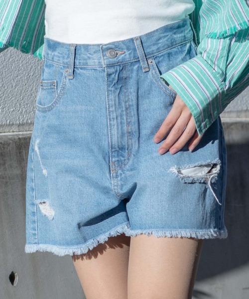 WEGO（ウィゴー）の「WEGO/ダメージショートパンツ（デニムパンツ・レディース・ホワイト/ブラック/インディゴブルー/ナチュラル/コバルトブルー/ブラック系その他/その他1/その他2/その他3/ライトインディゴブルー/ケリー/その他6/その他7・SMALL/MEDIUM/LARGE/X-SMALL）」の10枚目の写真