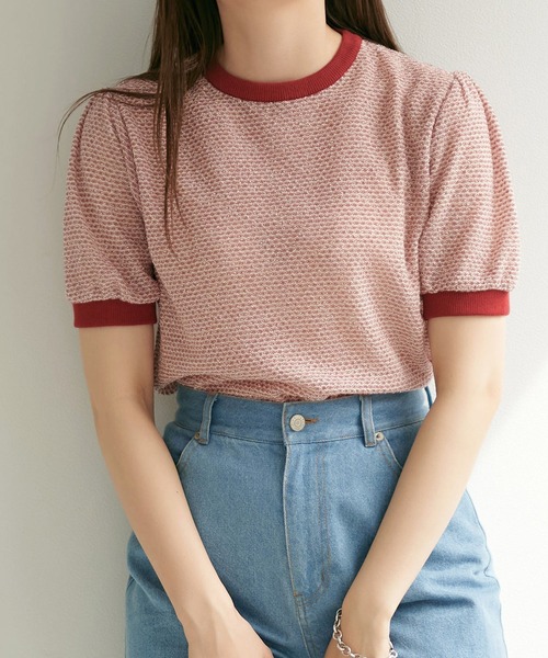 TINA：JOJUN（ティーナジョジュン）の「ラーベン編み半袖ニット TINA：JOJUN（ニット/セーター・レディース・レッド/グリーン/ネイビー/チェリーピンク/ブラウン・M）」の5枚目の写真