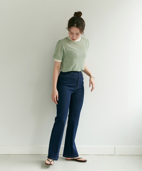 TINA：JOJUN（ティーナジョジュン）の「ラーベン編み半袖ニット TINA：JOJUN（ニット/セーター・レディース・レッド/グリーン/ネイビー/チェリーピンク/ブラウン・M）」の10枚目の写真