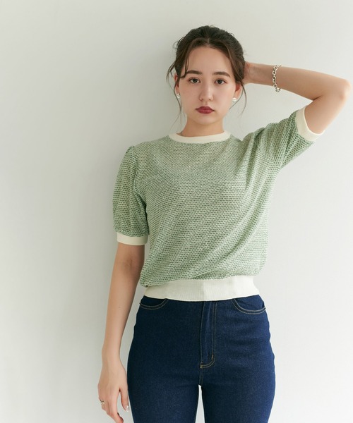 TINA：JOJUN（ティーナジョジュン）の「ラーベン編み半袖ニット TINA：JOJUN（ニット/セーター・レディース・レッド/グリーン/ネイビー/チェリーピンク/ブラウン・M）」の19枚目の写真