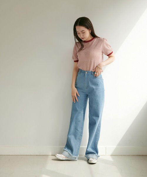 TINA：JOJUN（ティーナジョジュン）の「ラーベン編み半袖ニット TINA：JOJUN（ニット/セーター・レディース・レッド/グリーン/ネイビー/チェリーピンク/ブラウン・M）」の8枚目の写真