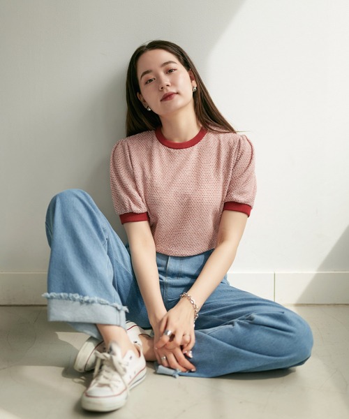 TINA：JOJUN（ティーナジョジュン）の「ラーベン編み半袖ニット TINA：JOJUN（ニット/セーター・レディース・レッド/グリーン/ネイビー/チェリーピンク/ブラウン・M）」の17枚目の写真