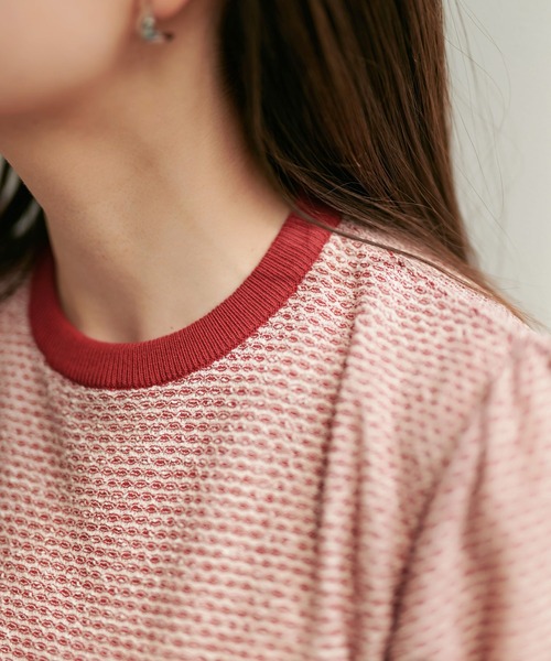 TINA：JOJUN（ティーナジョジュン）の「ラーベン編み半袖ニット TINA：JOJUN（ニット/セーター・レディース・レッド/グリーン/ネイビー/チェリーピンク/ブラウン・M）」の7枚目の写真