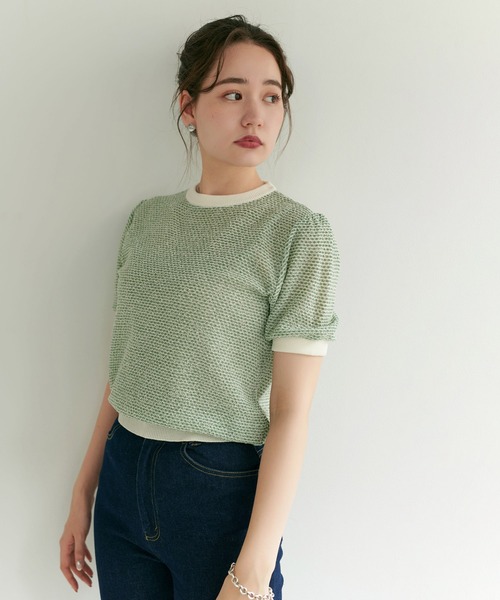 TINA：JOJUN（ティーナジョジュン）の「ラーベン編み半袖ニット TINA：JOJUN（ニット/セーター・レディース・レッド/グリーン/ネイビー/チェリーピンク/ブラウン・M）」の15枚目の写真