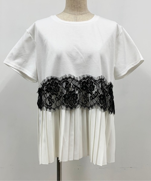 PICCIN(ピッチン)の「レース切替プリーツプルオーバー(Tシャツ/カットソー・レディース・ブラック/オフホワイト/ピンク・M/L)」の6枚目の写真