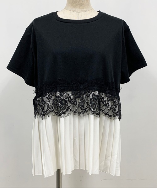 PICCIN(ピッチン)の「レース切替プリーツプルオーバー(Tシャツ/カットソー・レディース・ブラック/オフホワイト/ピンク・M/L)」の4枚目の写真