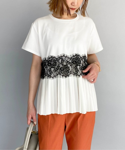 PICCIN(ピッチン)の「レース切替プリーツプルオーバー(Tシャツ/カットソー・レディース・ブラック/オフホワイト/ピンク・M/L)」の19枚目の写真