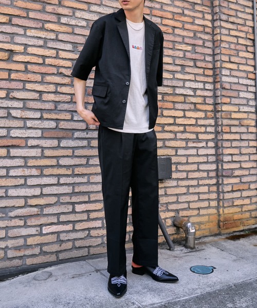 PUBLUX（パブリュクス）の「【PUBLUX/パブリュクス×ベルエポック】セットアップ ショートスリーブテーラードジャケット&センタープレスワイドスラックス（セットアップ・メンズ・ブラック/サックスブルー/ブラウン・SMALL/MEDIUM/LARGE）」の5枚目の写真