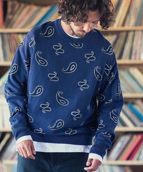 MARBLES（マーブルズ）の「mn2347-PAISLEY DOUBLE JACQUARD KNIT ニット（ニット/セーター・メンズ・バーガンディー/ネイビー・S/XL/L/M）」の2枚目の写真