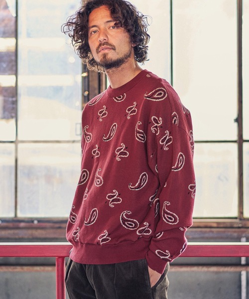 MARBLES（マーブルズ）の「mn2347-PAISLEY DOUBLE JACQUARD KNIT ニット（ニット/セーター・メンズ・バーガンディー/ネイビー・S/XL/L/M）」の3枚目の写真
