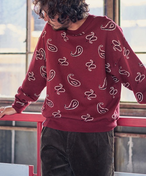 MARBLES（マーブルズ）の「mn2347-PAISLEY DOUBLE JACQUARD KNIT ニット（ニット/セーター・メンズ・バーガンディー/ネイビー・S/XL/L/M）」の4枚目の写真