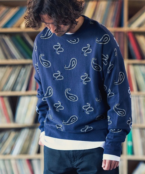 MARBLES（マーブルズ）の「mn2347-PAISLEY DOUBLE JACQUARD KNIT ニット（ニット/セーター・メンズ・バーガンディー/ネイビー・S/XL/L/M）」の9枚目の写真