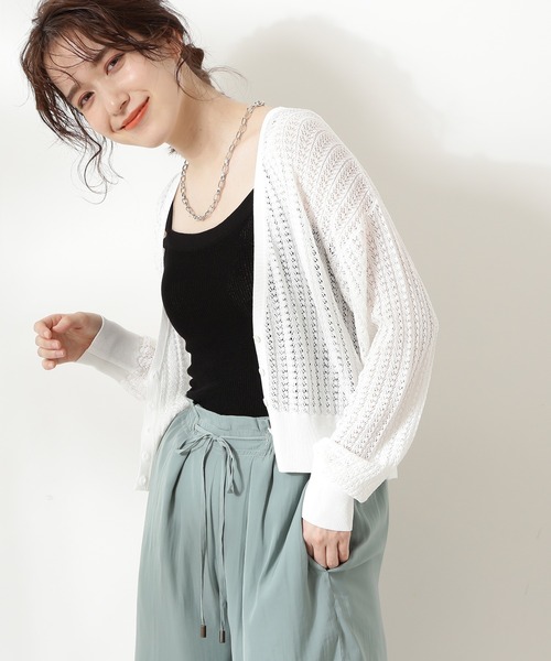 N.（N. Natural Beauty Basic）（エヌエヌナチュラルビューティーベーシック）の「透かし柄シアーニットカーディガン（カーディガン/ボレロ・レディース・グレー/ホワイト/イエロー/ホワイト系その他・MEDIUM）」の2枚目の写真
