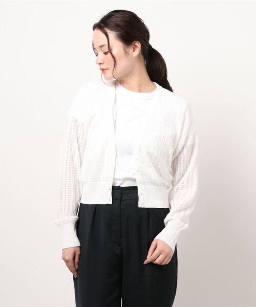 N.（N. Natural Beauty Basic）（エヌエヌナチュラルビューティーベーシック）の「透かし柄シアーニットカーディガン（カーディガン/ボレロ・レディース・グレー/ホワイト/イエロー/ホワイト系その他・MEDIUM）」の7枚目の写真