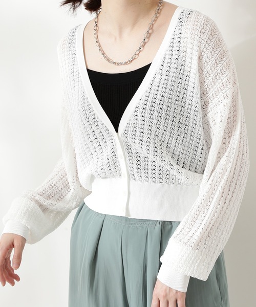 N.（N. Natural Beauty Basic）（エヌエヌナチュラルビューティーベーシック）の「透かし柄シアーニットカーディガン（カーディガン/ボレロ・レディース・グレー/ホワイト/イエロー/ホワイト系その他・MEDIUM）」の14枚目の写真