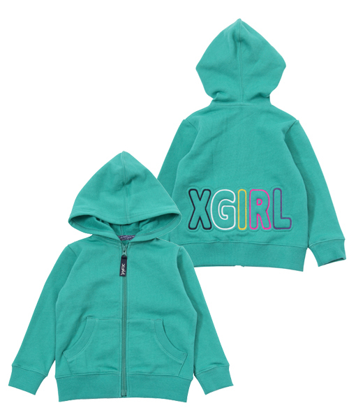 X-girl Stages（エックスガールステージス）の「SWEAT ZIP HOODIE PUFF LOGO (4T～7T)（パーカー・キッズ・ブラック/アッシュ/ピンク/グリーン・6T/7T/4T/5T）」の3枚目の写真