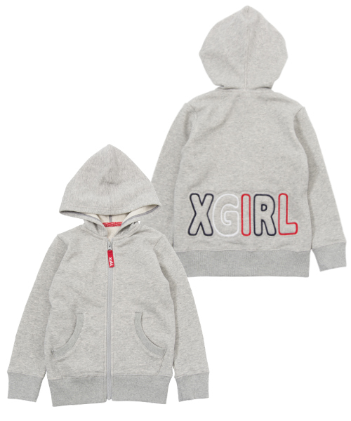 X-girl Stages（エックスガールステージス）の「SWEAT ZIP HOODIE PUFF LOGO (4T～7T)（パーカー・キッズ・ブラック/アッシュ/ピンク/グリーン・6T/7T/4T/5T）」の2枚目の写真