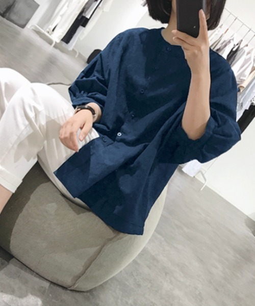 ABITOKYO（アビトーキョー）の「麻ライク五分袖ドルマンシャツブラウス（シャツ/ブラウス・レディース・ホワイト/ブラック/ブルー/イエロー/ピンク/オレンジ/カーキ/グレー/ネイビー/ブラウン/グリーン・FREE）」の7枚目の写真