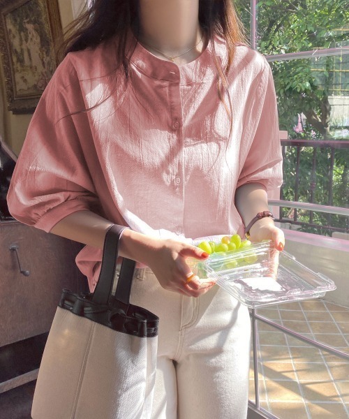 ABITOKYO（アビトーキョー）の「麻ライク五分袖ドルマンシャツブラウス（シャツ/ブラウス・レディース・ホワイト/ブラック/ブルー/イエロー/ピンク/オレンジ/カーキ/グレー/ネイビー/ブラウン/グリーン・FREE）」の10枚目の写真