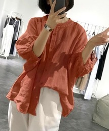 麻ライク五分袖ドルマンシャツブラウス