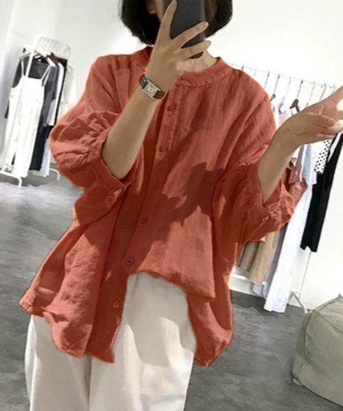 ABITOKYO（アビトーキョー）の「麻ライク五分袖ドルマンシャツブラウス（シャツ/ブラウス・レディース・ホワイト/ブラック/ブルー/イエロー/ピンク/オレンジ/カーキ/グレー/ネイビー/ブラウン/グリーン・FREE）」の11枚目の写真