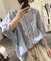 麻ライク五分袖ドルマンシャツブラウス