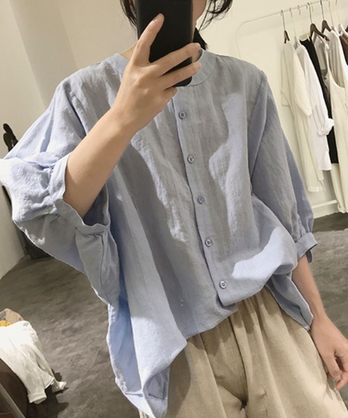 ABITOKYO（アビトーキョー）の「麻ライク五分袖ドルマンシャツブラウス（シャツ/ブラウス・レディース・ホワイト/ブラック/ブルー/イエロー/ピンク/オレンジ/カーキ/グレー/ネイビー/ブラウン/グリーン・FREE）」の8枚目の写真